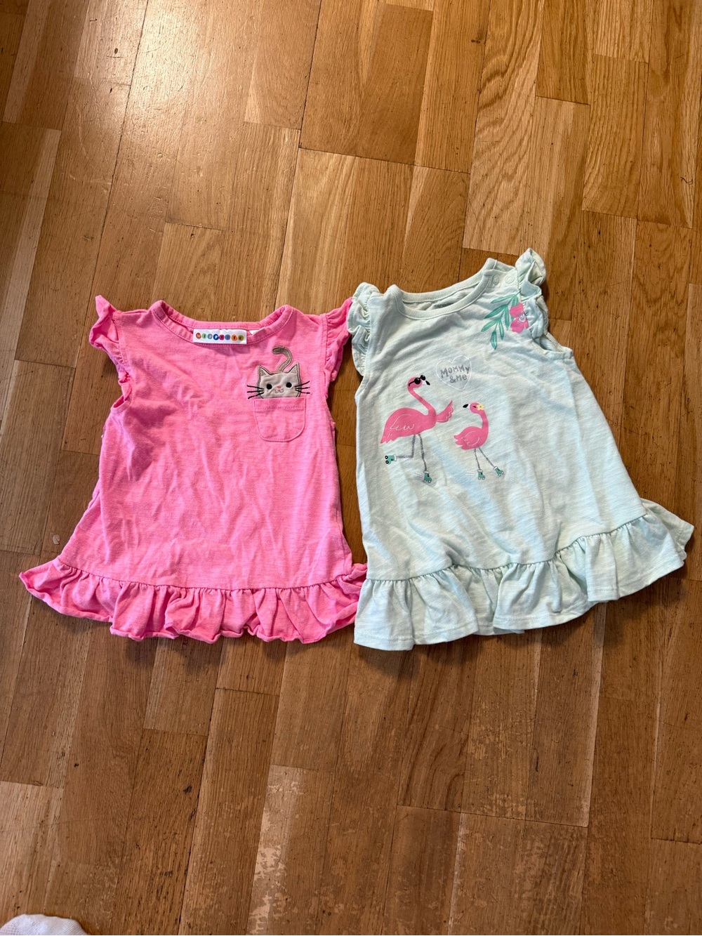 Toddler Ruffle Hem Tank Dresses - Pink & Mint Flamingo